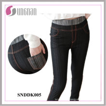 Mulheres elegantes de alta cintura leggings falsificados jeans (snddk005)